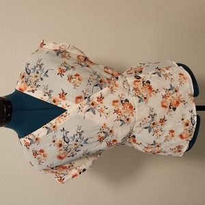 Nobo off-white floral chiffon crossover blouse